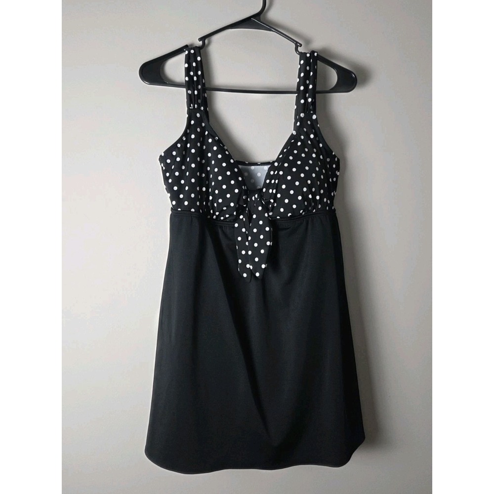 Longitude Swimsuit Swimdress Size 14 Black & White Polka Dot Tie Front